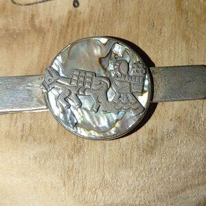 Kokopelli Abalone Inlay Tie or Money Clip Vintage Sterling Silver Stamped